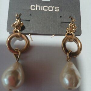 Chico Earrings hoop, chain & pearl carded NWT